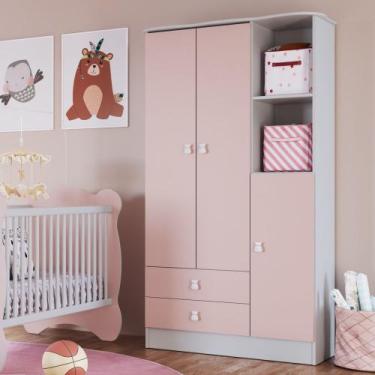 Imagem de Guarda Roupa Infantil 3 Portas 2 Gavetas Tedy Percasa, Rosa