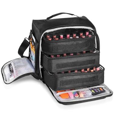 Imagem de YUYAFN Organizador de esmaltes comporta 105 frascos, capacidade extra grande com 3 removíveis, bolsa portátil de manicure de viagem para ferramentas de manicure, luminária de unhas