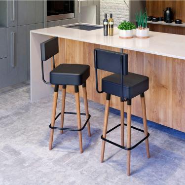 Imagem de Kit 2 Banquetas Altas Estofadas Florença Preta - Adz