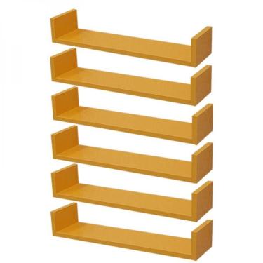 Imagem de Kit 6 Prateleiras U 60 X 15cm Amarela Suporte Invisível