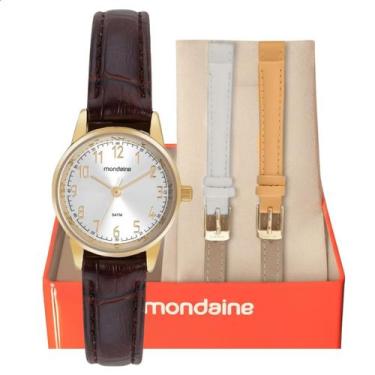 Imagem de Relógio Feminino Mondaine Troca Pulseira Dourado Mostrador Metálico 32