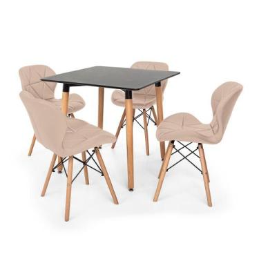 Imagem de Kit Mesa Jantar Eiffel 80x80 Preta + 04 Cadeiras Slim - Nude - Magazin