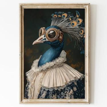 Imagem de Arte de parede de pavão Moody Impressão de animais góticos pintura de pavão antigo impressões de vida selvagem vintage arte de parede de animais da academia escura imagens de pássaros selvagens arte