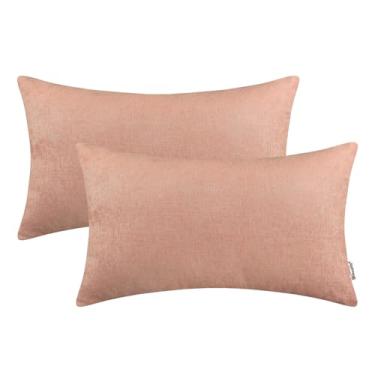 Imagem de BRAWARM Capas de almofada 30,5 x 50,8 cm - Capas de almofada lombar de chenille rosa empoeirado pacote com 2, fronhas de chenille macias tingidas sólidas para sofá, cama decoração de casa
