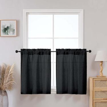 Imagem de Aiyufeng Conjunto de 2 painéis de cortinas curtas para janelas de 91 cm de comprimento, tecido texturizado de linho sintético com filtro de luz, pequena cortina de janela para armários de cozinha