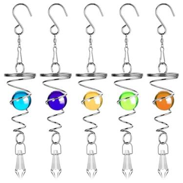 Imagem de LUMINFLY 5 peças giratório de vento de cristal, ornamento de metal espiral com detalhes de vidro, campainha de vento de hélice dupla para casa e jardim