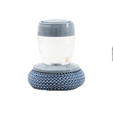 Imagem de Escova de Limpeza com Dispenser para Detergente, Palha de Aço, Cinza, 75ml, 10x8cm, para Cozinha e Panelas