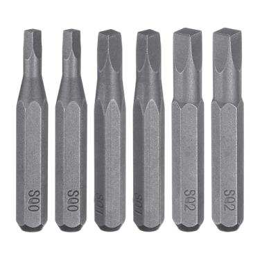 Imagem de HARFINGTON Conjunto de 6 peças de brocas quadradas SQ0/SQ1/SQ2 5/81.3 cm haste sextavada 28 mm de comprimento S2 aço magnético 4 pontos de cabeça para chaves de fenda elétricas manuais reparo de