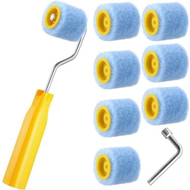 Imagem de Honeydak Mini rolo de pintura pequeno rolo de pintura para retoque de borda ou canto, ferramenta de pincéis de lã extra pequenos para molduras de janelas (pacote com 8, 3,5 cm (b))