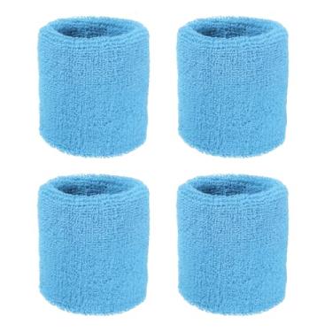 Imagem de YELARXI Pulseiras de suor, pulseiras para esportes de suor 7,6 x 7,6 cm e pacote com 4 e azul-celeste para (tênis/basquetebol/futebol/corrida/malhar/homens e mulheres)