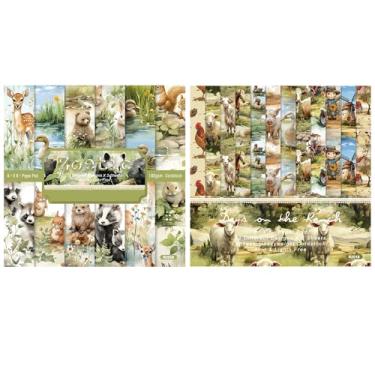 Imagem de Sunch Craft 48 folhas 15 x 15 cm, papel de scrapbook de fazenda, tema animal, cartolina unilateral para fazer cartões de scrapbook (R2518 e R2559)