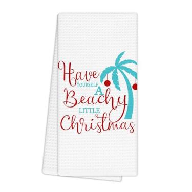 Imagem de EGBTL Toalhas de cozinha de Natal de praia costeira, toalhas de mão de Natal para decoração de banheiro, praia costeira Natal palmeira férias panos de prato toalha de prato para cozinha 16x24