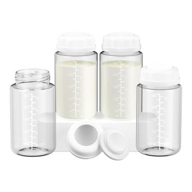 Imagem de Pacote com 4 garrafas de armazenamento de leite materno de boca larga de 293 ml para refrigerador de leite Momcozy 623 g/outro refrigerador de 623 g, recipientes de armazenamento de bombeamento