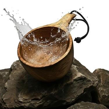 Imagem de überleben Caneca de madeira Dursten Lore Kuksa – Copo de madeira esculpido à mão de 354 ml, tigela de acampamento leve e caneca de café para trilhas, equipamento tradicional nórdico de Bushcraft com