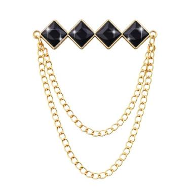 Imagem de Broche de pedra preciosa corrente pendurada broche de lapela para homens ternos de metal borla corrente colarinho alfinetes terno broche vintage cristal strass broches para homens casamento negócios