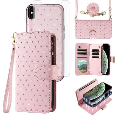 Imagem de Capa carteira compatível com iPhone Xs Max com zíper destacável para celular protetor de tela com alça com glitter flip porta-cartão slot capa para celular para i X XR Xsmax 10x SX Xmax 10xs Xmaxs