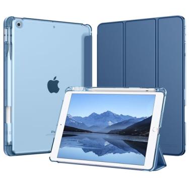 Imagem de MoKo Capa protetora inteligente para iPad 9ª/8ª/7ª geração, 2021/2020/2019 de 2021/2020/2019, fina e leve com três dobras para iPad 10.2 com capa traseira translúcida de policarbonato rígido, azul