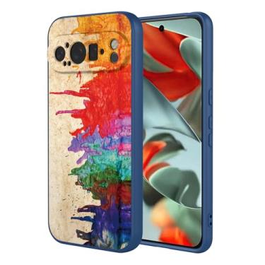 Imagem de OEURVQO Capa artística para Google 9 Pro, capa de silicone líquido de toque macio com forro fofo, compatível com carregamento sem fio, capa protetora para Google Pixel 9 Pro, aquarela azul