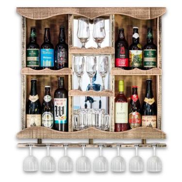 Imagem de Barzinho de Parede Adega de Madeira Maciça com Espelhos e Porta Taças 