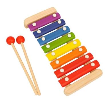 Imagem de Xilofone Infantil de Madeira Colorido 8 Notas-Brinquedo Musical Educativo e Sensorial para Crianças -Instrumento Didático Montessori com Baquetas - Estimula Coordenação Motora, Audição e Criatividade