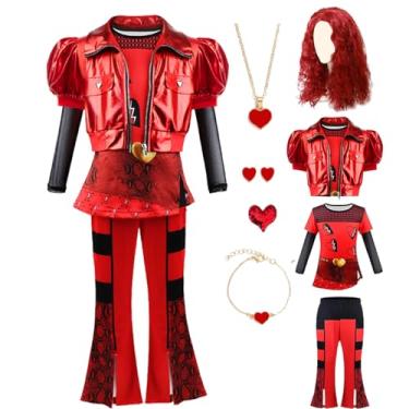 Imagem de Uivic Fantasia Vermelha Para Meninas - Conjunto De Camisa, Jaqueta E Calça Rise Heart Com Peruca Festa Halloween Infantil (Vermelho, 7 A 8 Anos)