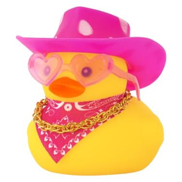 Imagem de wonuu Carro De Borracha Cowboy Pato, Patos Amarelos Decoração Painel Com Chapéu Colar Óculos Sol, Manchas Brancas Rosa
