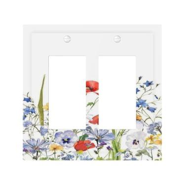 Imagem de Nadoabtm Capas decorativas para tomadas em aquarela, buquê de flores silvestres, 2 gangues, interruptor de luz duplo, placa de interruptor elétrico, decorativa, placa de parede Gfci para decoração de