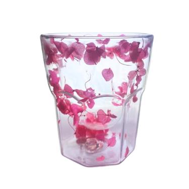 Imagem de Copo de Vidro Floral 250ml Borossilicato – Rosa ou Roxo | Elegante, Resistente e Ideal para Bebidas Quentes e Geladas (Rosa)