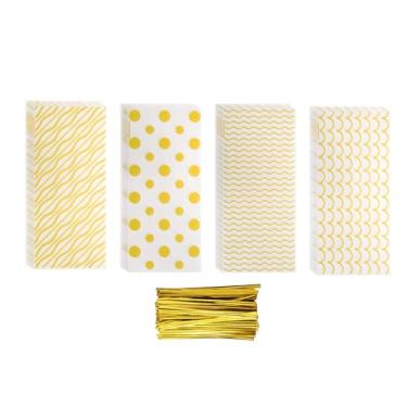 Imagem de Generic 100 unidades de sacos de guloseimas de celofanes dourados, 27,4 cm x 12,4 cm, sacos de presente de plástico transparente com laços torcidos para festa de embalagem de biscoitos e lanche