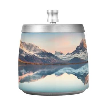 Imagem de SEHANY Cinzeiro Majestic Mountain Peak com tampa para cigarros, à prova de vento, sem fumaça, aço inoxidável, cinzeiros para uso interno e externo, grande, inodoro, para fumantes, decoração de