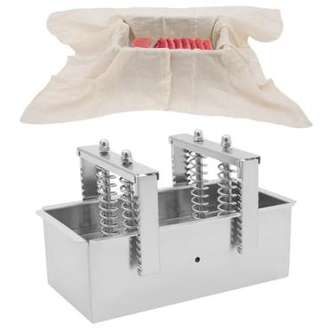 Imagem de Prensa manual de tofu em aço inoxidável, ferramenta para prensar carne, prensa de queijo comercial com pano de filtro, máquina de tofu caseira extra firme, prensa para paneer e presunto.