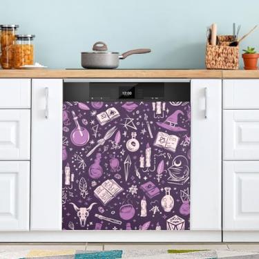 Imagem de ATTX Capa magnética para lava-louças de bruxa de Halloween, 58,4 cm C x 66 cm A, decoração da capa da máquina de lavar louça, decalques de armário doméstico e eletrodomésticos adesivos #313