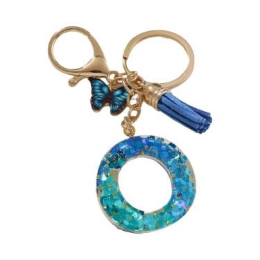 Imagem de Chaveiro De Letra Inicial Com Borboleta Azul Royal E Franjas Para Faze