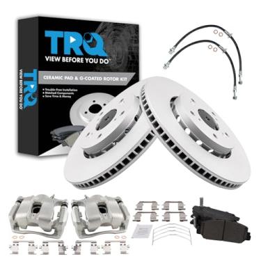 Imagem de TRQ Kit de pastilha de freio frontal e rotor de cerâmica premium revestida com G compatível com Acura RDX 2013-2018