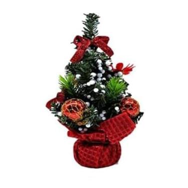 Imagem de Mini decoração de mesa de árvore de Natal de 20 cm, enfeite de mesa pequena de festa de Natal para decoração de casa planta artificial (Rojo)