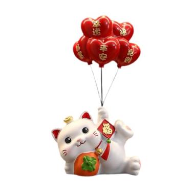 Imagem de Bothyi Estatueta de Gato em Resina, Coleção de Decoração Feng Shui Chinesa, Estátua de Gato para Mesa, Ornamento para o Festival da Primavera, Mentindo