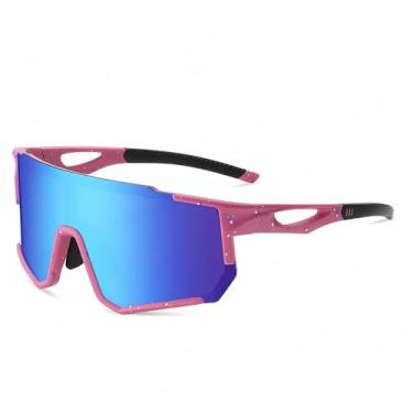 Imagem de Óculos de sol de ciclismo polarizados para homens e mulheres, óculos esportivos para mountain bike, dirigir, pesca, proteção UV400, Rosa, azul