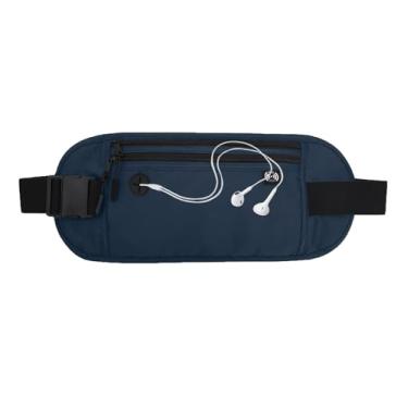 Imagem de Cinto de viagem para dinheiro – Suporte fino para passaporte com bloqueio RFID, bolsa oculta sob as roupas, pochete de viagem para proteger dinheiro, cartões de crédito e documentos, Azul escuro