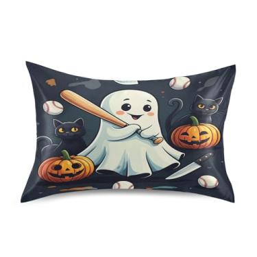 Imagem de Wassud Fronha Ghost Baseball Taco de Cetim para Cabelo e Pele Fronhas de Seda Lisa Tamanho Padrão Capas de Travesseiro Respiráveis com Fecho de Envelope