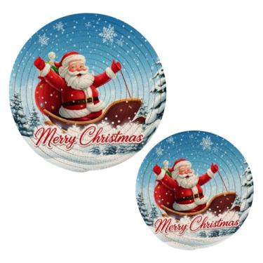 Imagem de Wassud Conjunto de trivet Merry Christmas Trivet para pratos quentes, suportes de panela redondos de algodão, almofadas quentes, porta-copos resistentes ao calor para decoração de cozinha, bancada, 2