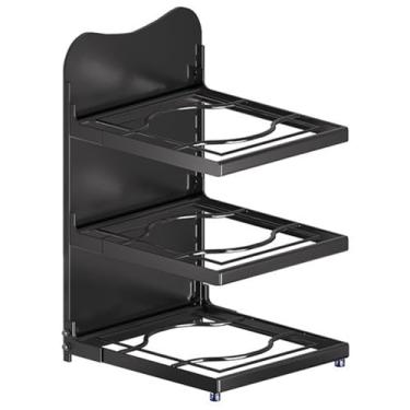 Imagem de Versatilidade ajustável rack de panela e panela para organização e armazenamento de cozinha, rack de panela resistente sob a pia, suportes de tampa de panela (uma cor - 3 camadas