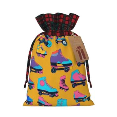 Imagem de Patins coloridos estampados com cordão de Natal, saco reutilizável para presente com sacos de embrulho de aniversário de Natal