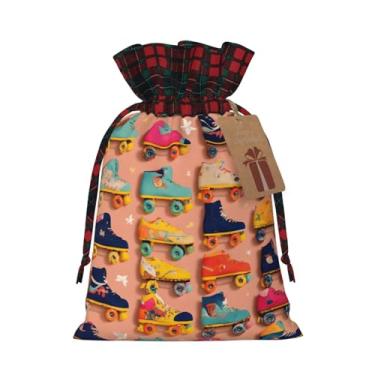 Imagem de Patins coloridos estampados com cordão de Natal, saco reutilizável para presente com sacos de embrulho de aniversário de Natal