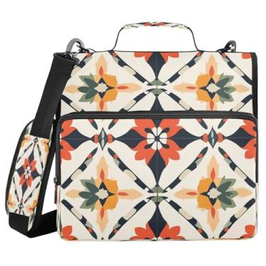 Imagem de Fichário de cerâmica retrô estilo mexicano com zíper com alça e alça de ombro, fichários de 3 anéis de 3 cm