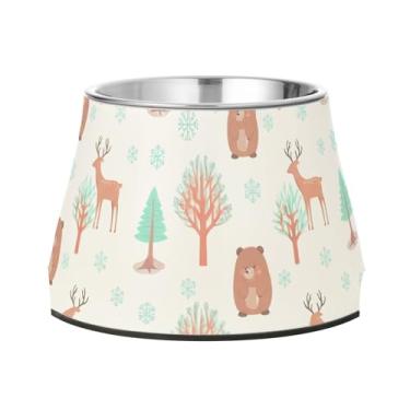 Imagem de Burbuja Tigela de aço inoxidável para comida e água para cães de cervo árvore de inverno, antiderrapante para cães médios e gatos, 590 ml