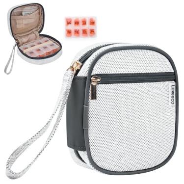 Imagem de Estojo organizador de comprimidos semanal de viagem para bolsa com suporte removível de 7 dias, organizador de medicamentos fofo para medicamentos, vitaminas, óleos de peixe, suplemento (cinza escuro