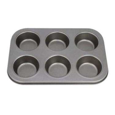 Imagem de Forma para Pão de Queijo, 6 Cavidades, Preta, Aço Carbono com Revestimento Antiaderente, 18 x 26 x 3 cm, para Cupcake, Empadinha, Petit Gateau