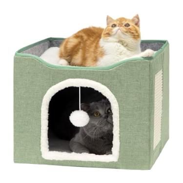 Imagem de Casas de gatos para gatos internos, grande caverna de | Cama de gato de gato de caverna dobrável - Tenda de condomínio para dormir, ninho de estimação de casas de cubo macio com bola de pelúcia