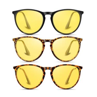 Imagem de MASDUN Óculos de sol polarizados para mulheres, design clássico redondo com lentes de proteção UV para óculos de sol estilosos (pacote com 3), Lente de visão noturna preta + leopardo + tartaruga