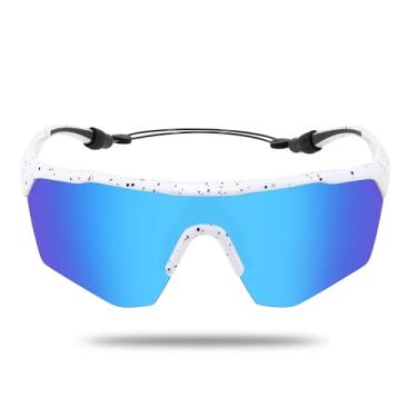 Imagem de Ofwin Óculos de sol esportivos infantis para meninos e meninas, polarizados, jovens, softball, beisebol, ciclismo, corrida, 5 a 15 anos, Armação branca/lente espelhada azul gelo, standard